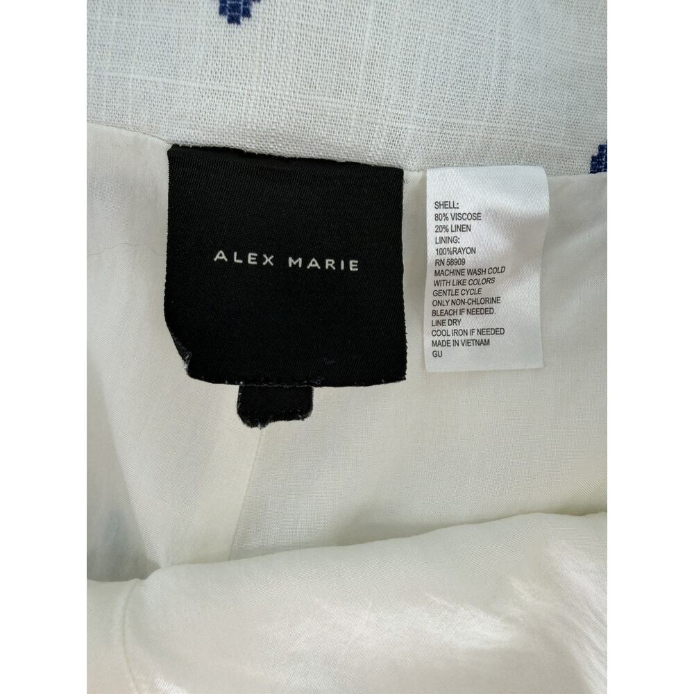 Alex Marie White Blue Linen Blend Geometric Cropped Wide Leg Pants Size 12/14 - Picture 8 of 8